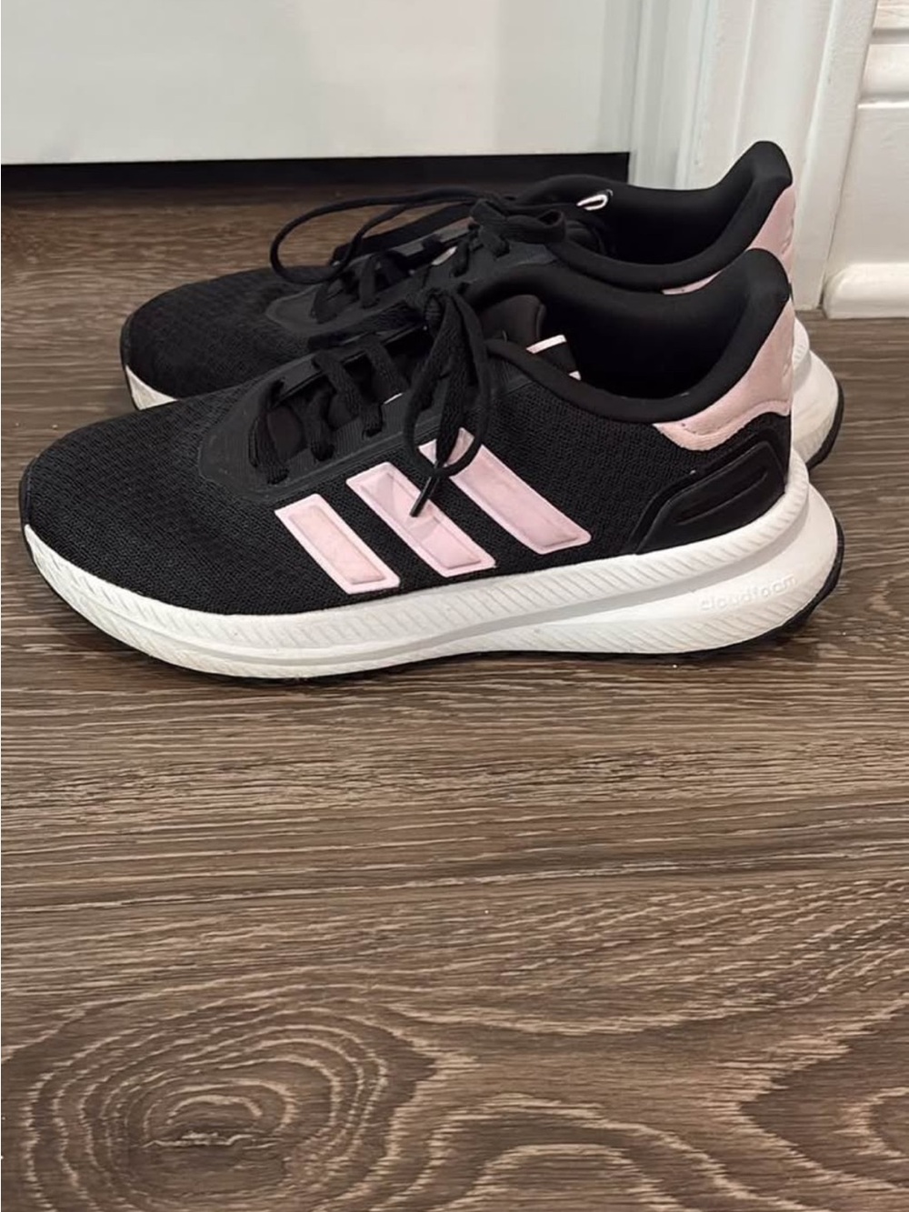 adidas Women's Black Running Shoes with Light Pink Stripes